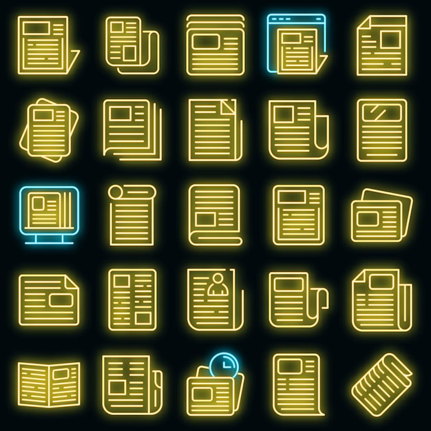 Conjunto de iconos de periódico vector neón