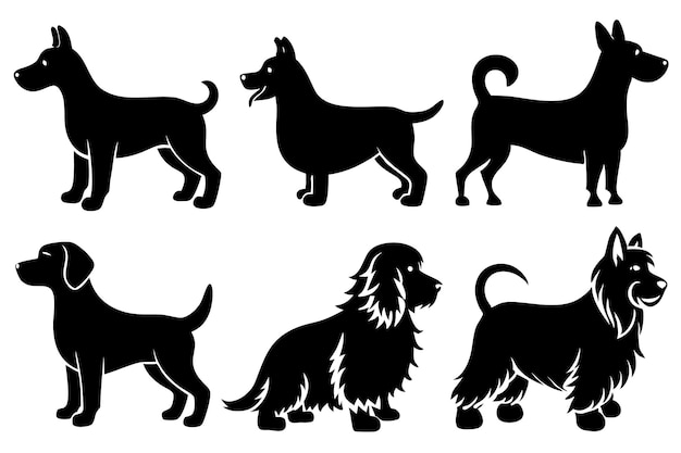 Conjunto de iconos de perros de silueta vectorial 6 Diseño minimalista de contorno negro