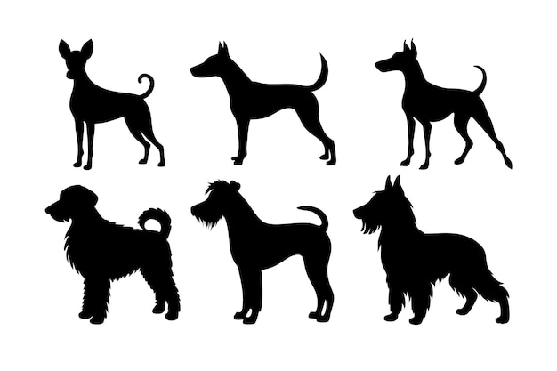 Conjunto de iconos de perros de silueta vectorial 6 Diseño minimalista de contorno negro