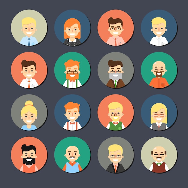 Vector conjunto de iconos de personas de dibujos animados sonriente