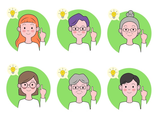 Conjunto de iconos de personas grupo creativo de personas con ideas lluvia de ideas y trabajo en equipo ilustración vectorial