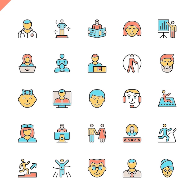 Conjunto de iconos de personas de línea plana