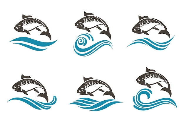 conjunto de iconos de pescado