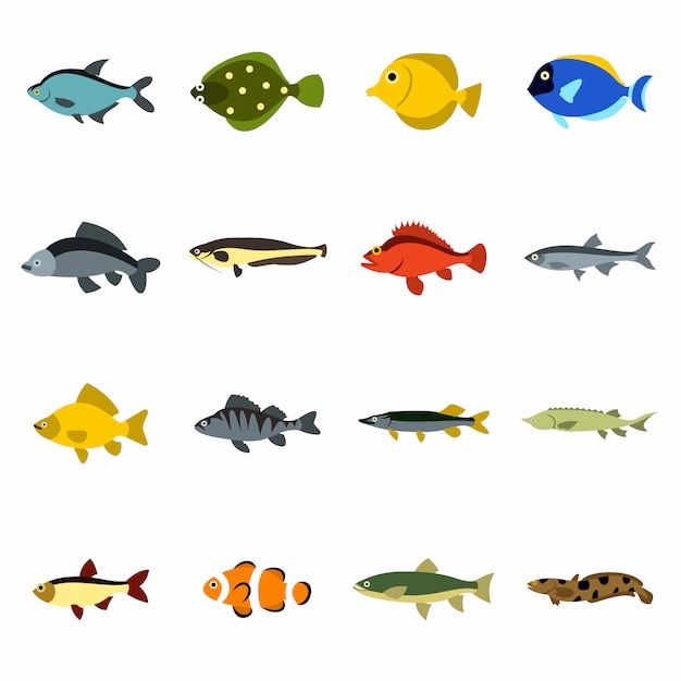 Conjunto de iconos de pescado