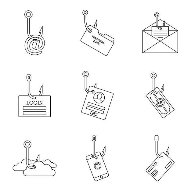 Conjunto de iconos de phishing cibernético