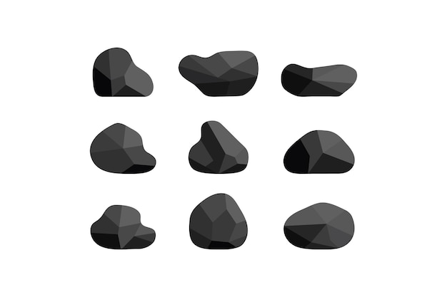 Conjunto de iconos de piedra negra Símbolo de ilustración de escombros Vector de grafito de signo