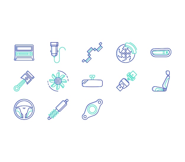 conjunto de iconos de piezas y accesorios de automóviles
