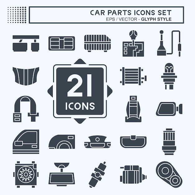 Conjunto de iconos de piezas de automóviles relacionadas con el símbolo de automóviles estilo glifo ilustración simple