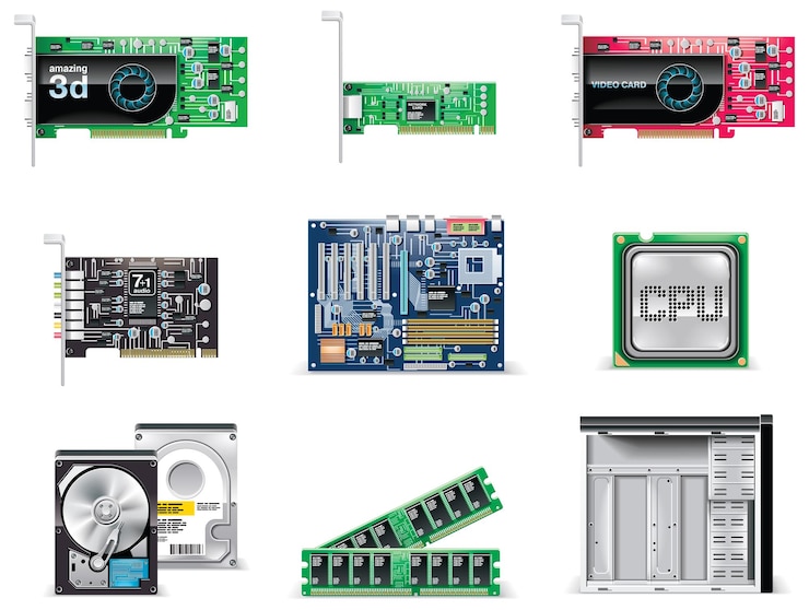 Vector conjunto de iconos de piezas de computadora de vector