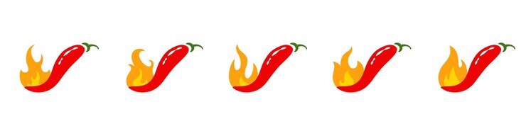 Vector conjunto de iconos de pimiento picante con diferentes llamas concepto de comida picante de fuego y pimienta