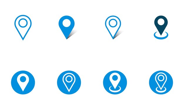 Conjunto de íconos de pin de ubicación minimalista para navegación y mapas