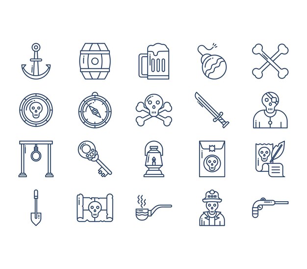 Conjunto de iconos de piratas y armas