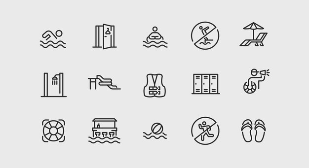Conjunto de iconos de piscinas