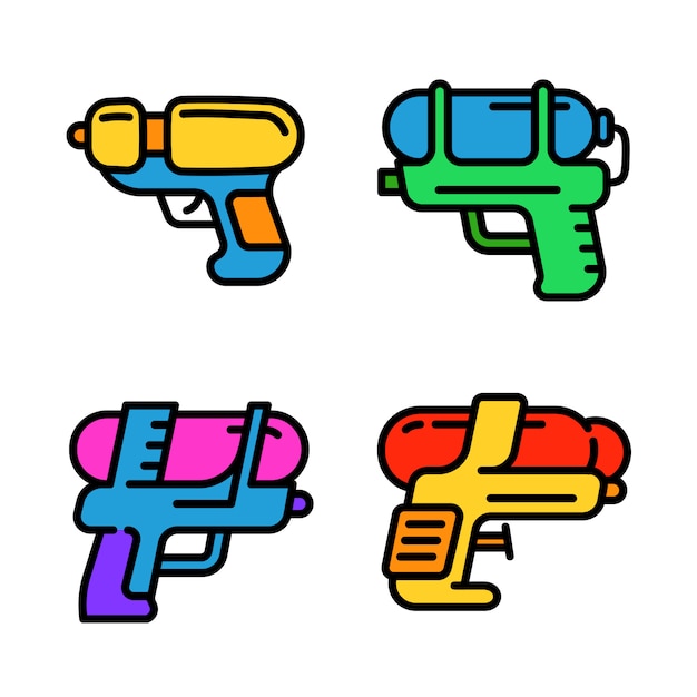 Vector conjunto de iconos de pistola de agua, estilo de contorno