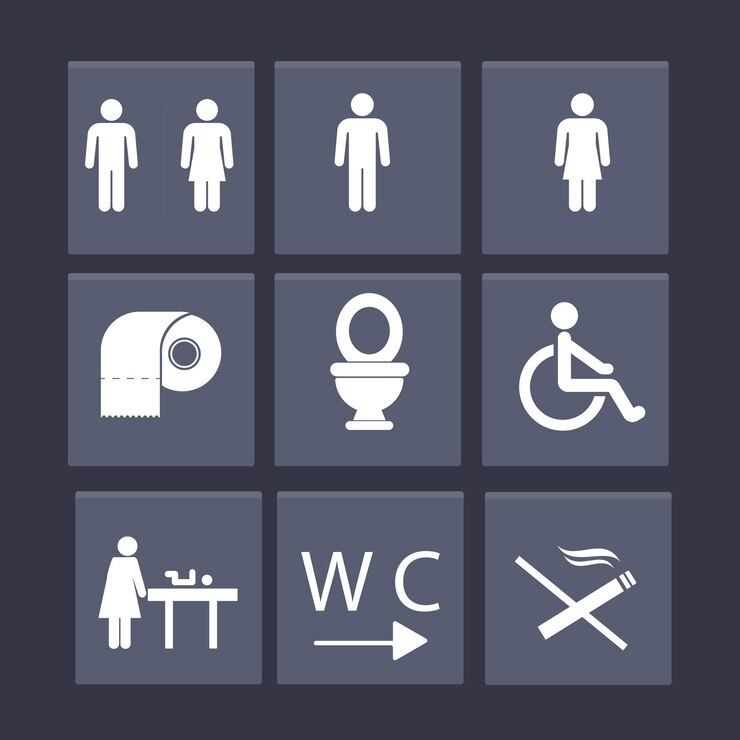 Vector conjunto de iconos de placa de puerta de baño wc señal de wc para hombres y mujeres para baño placa de baño