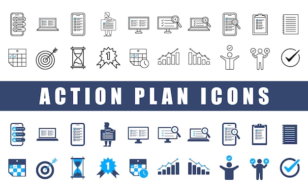 Conjunto de iconos de plan de acción