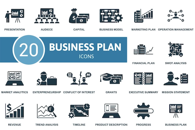 Conjunto de iconos de plan de negocios icono de plan de negocios simple monocromo