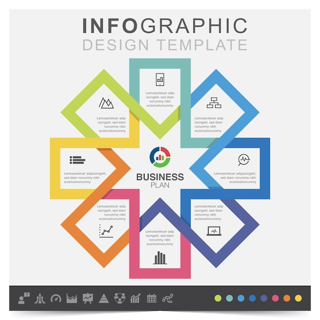 Conjunto de iconos y plan de negocios de infografía