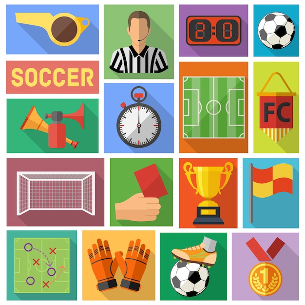 Conjunto de iconos plana de fútbol