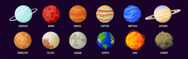 Conjunto de iconos de planeta icono de astronomía estilo plano