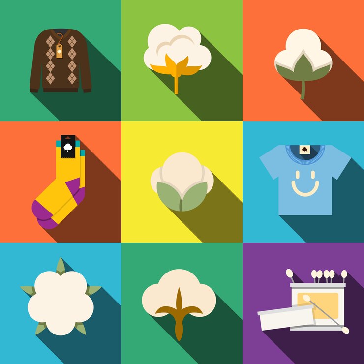 Vector conjunto de iconos planos de algodón