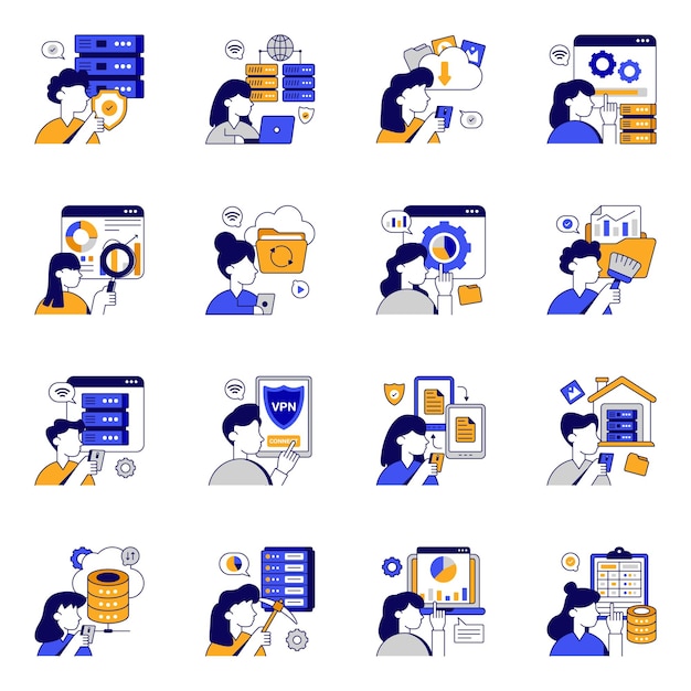 Conjunto de íconos planos de análisis de datos