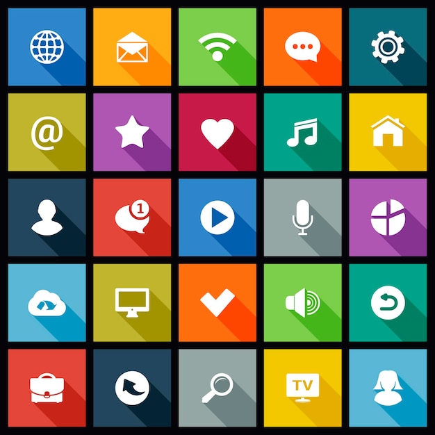 Vector conjunto de iconos planos para aplicaciones móviles y web