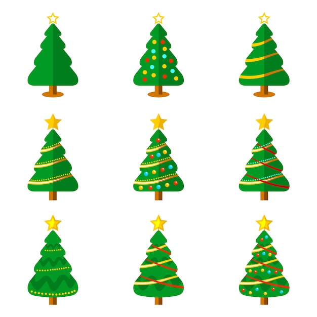 Vector conjunto de iconos planos de árbol de navidad