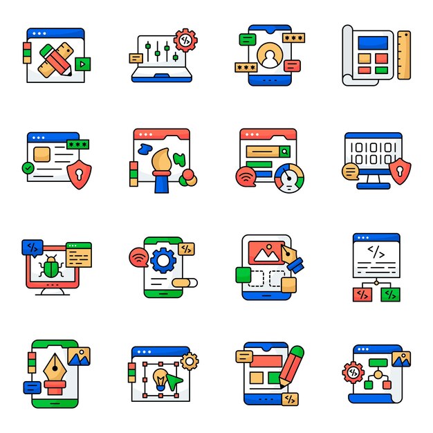 Conjunto de iconos planos de arte