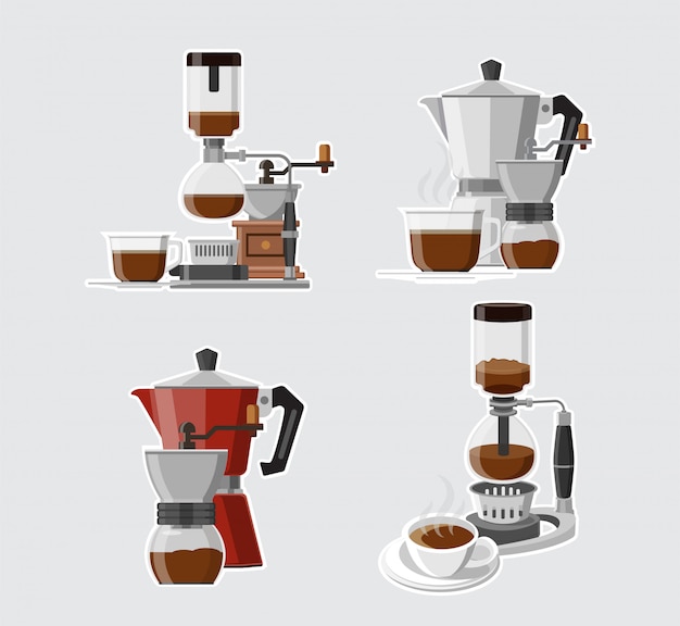 Vector conjunto de iconos planos de café y bebida, ilustración