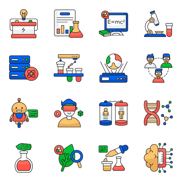 Conjunto de iconos planos de ciencia