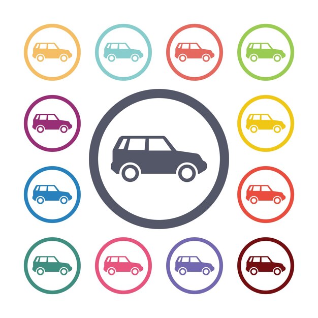 Conjunto de iconos planos de coche
