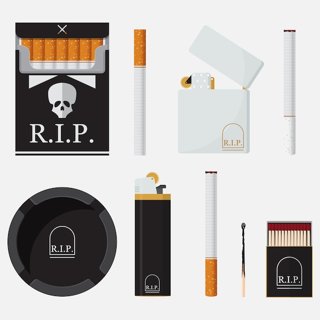 Vector conjunto de iconos planos para el día mundial sin tabaco
