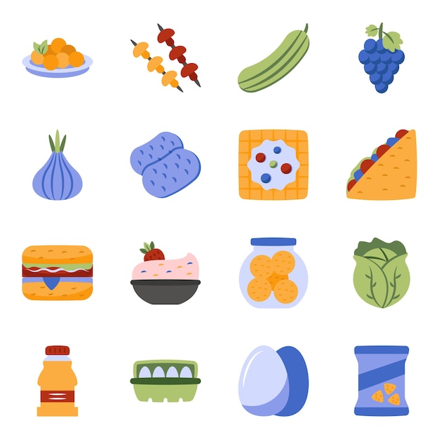 Vector conjunto de iconos planos de dieta nutritiva