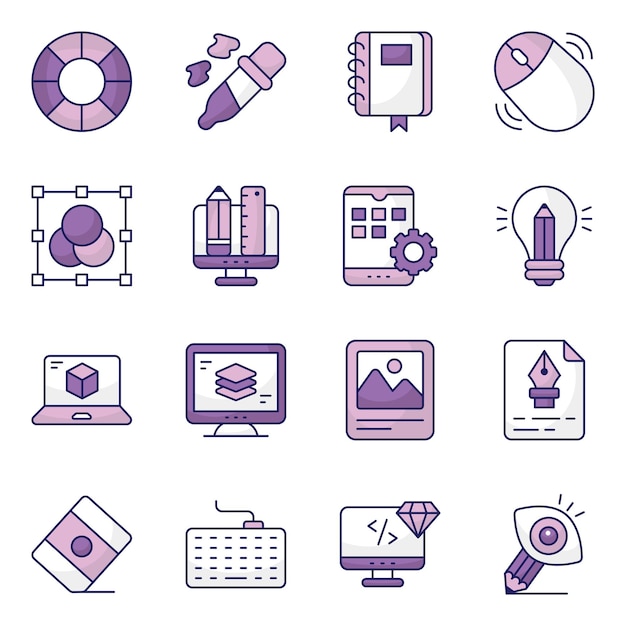 Conjunto de iconos planos de diseño y codificación