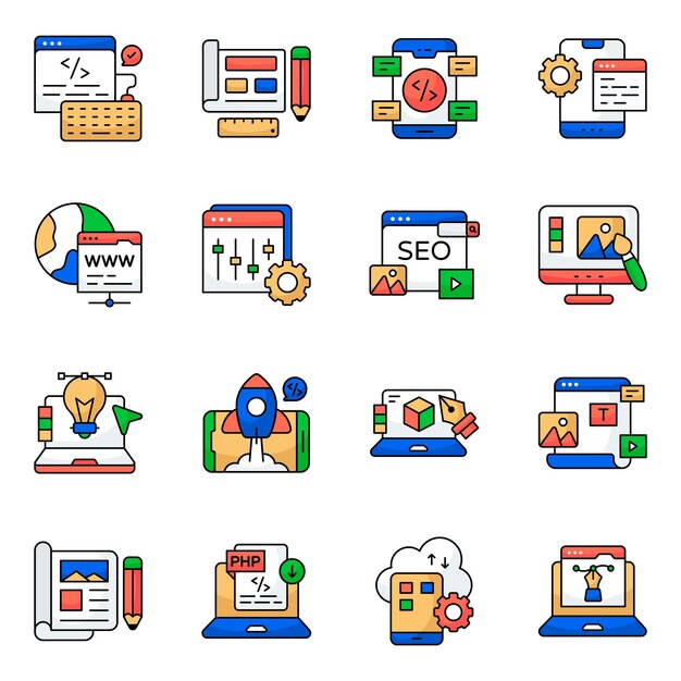 Conjunto de íconos planos de diseño gráfico