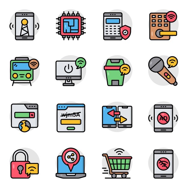 Conjunto de íconos planos de dispositivos inteligentes