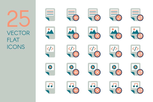 conjunto de iconos planos de documentos y archivos