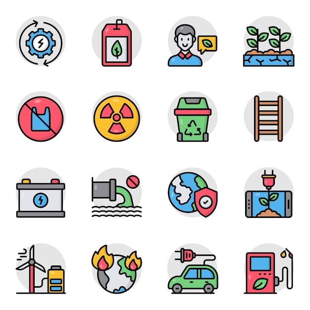 Conjunto de iconos planos ecológicos