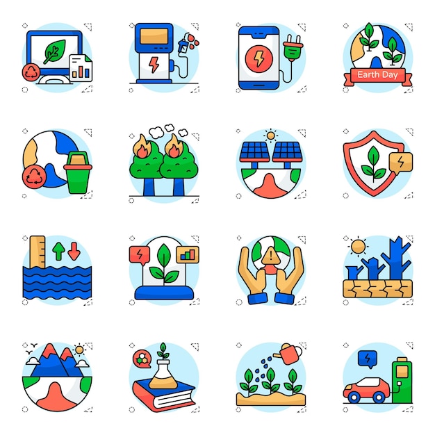 Conjunto de iconos planos ecológicos