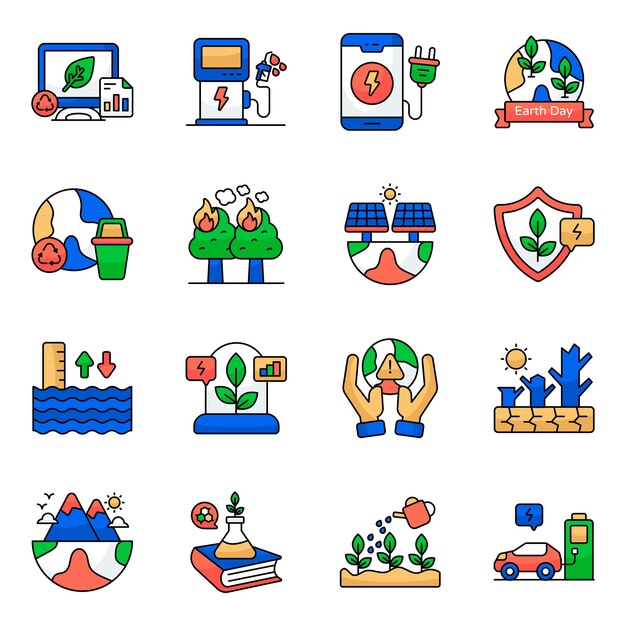 Conjunto de iconos planos ecológicos