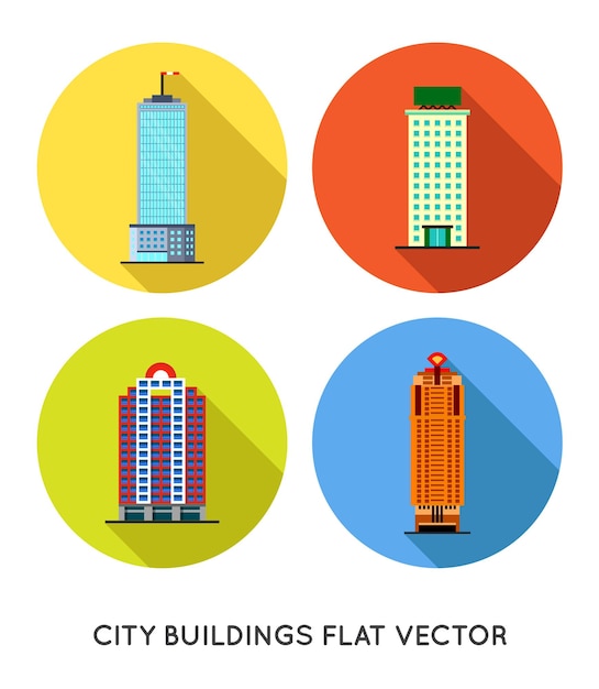 Conjunto de iconos planos de edificios de negocios coloridos