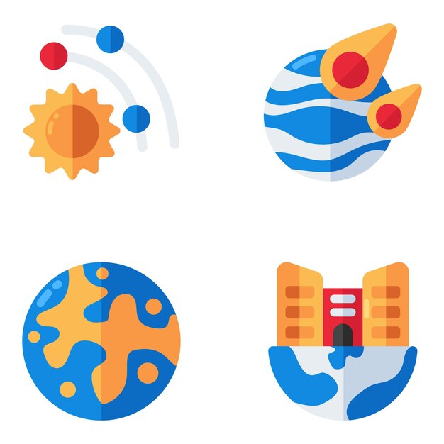 Conjunto de íconos planos de espacio y astrología