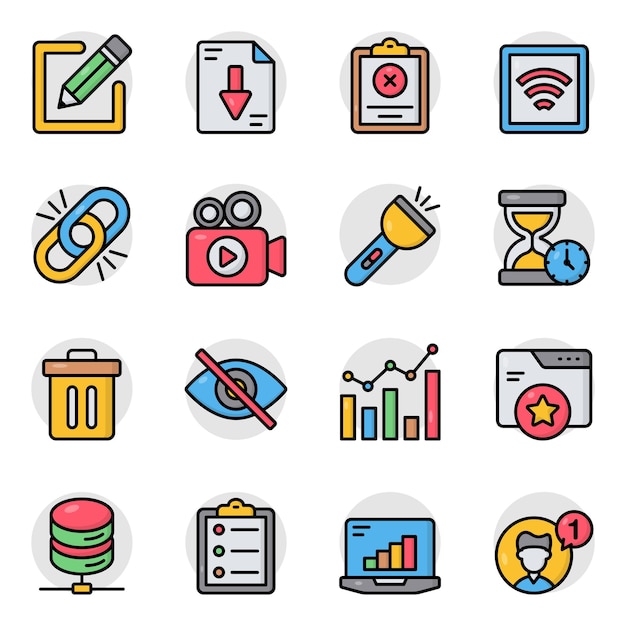Conjunto de iconos planos de la experiencia del usuario