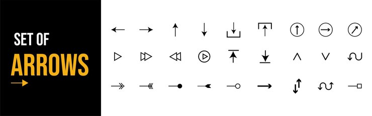 Vector conjunto de iconos planos de flechas negras grandes de vector libre cursores simples abstractos modernos punteros y dirección