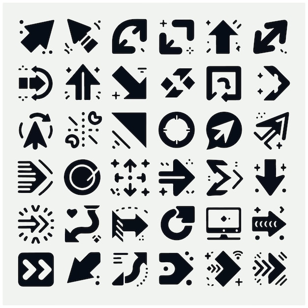 Conjunto de iconos planos de flechas negras grandes