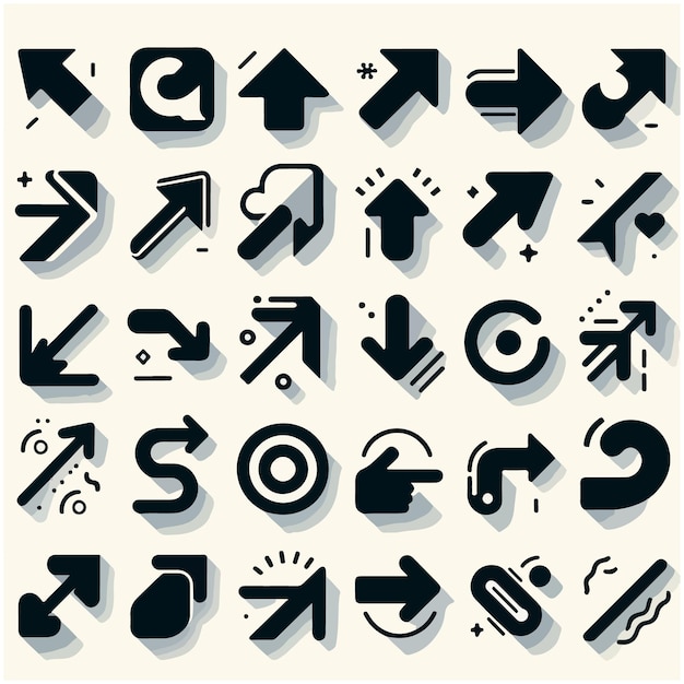 Conjunto de iconos planos de flechas negras grandes