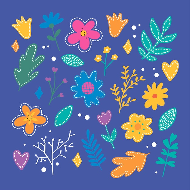 Conjunto de iconos planos de flores de primavera