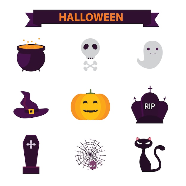 Conjunto de iconos planos de halloween