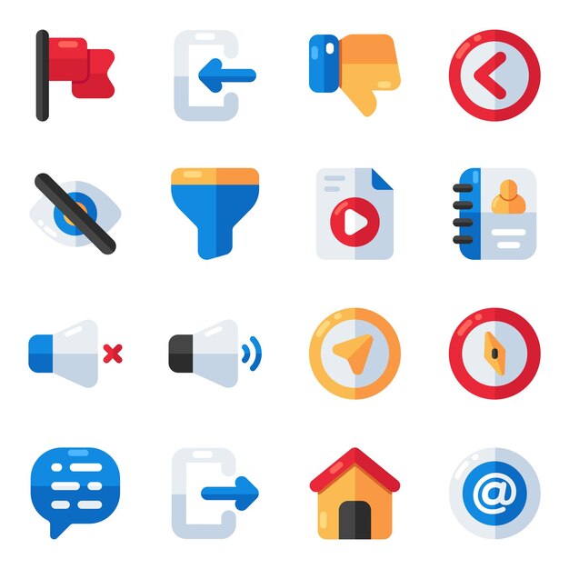 Conjunto de iconos planos de la interfaz de usuario
